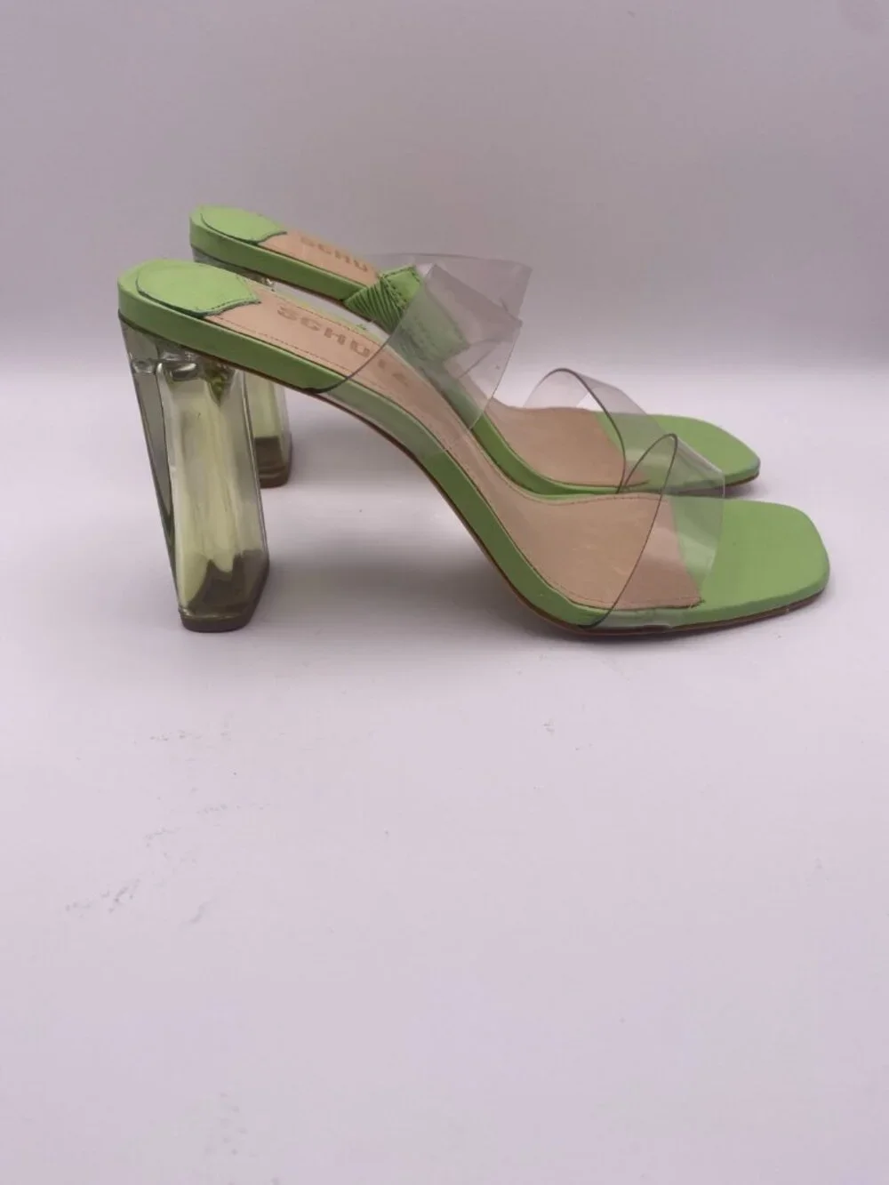 Schutz Womens Ariella Acrylic Green Double Strap Sandal Sz 8B